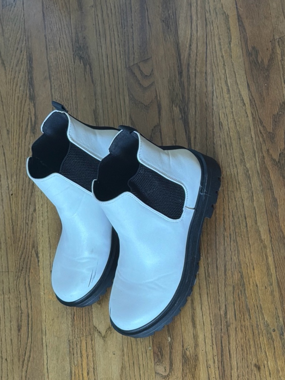 White Chelsea Ankle Boots with Black Elastic Panels